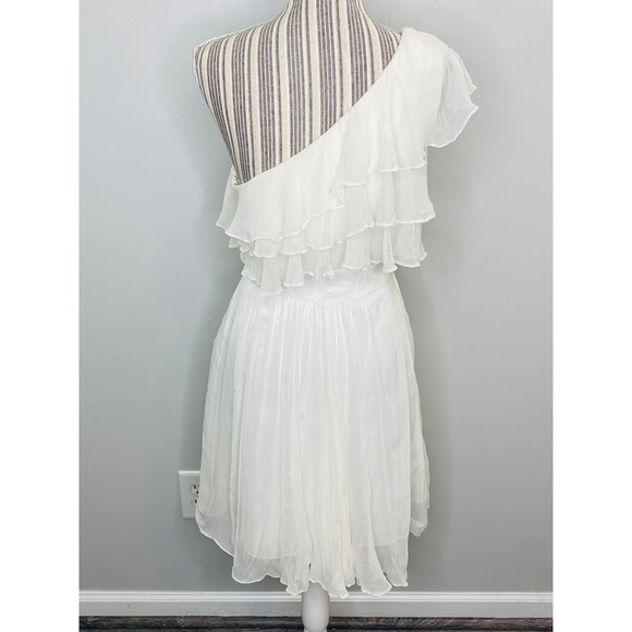 Jill Stuart Ivory Silk Tiered Ruffle Dress Sleeveless Women 12 Wedding Guest - Picture 3 of 12